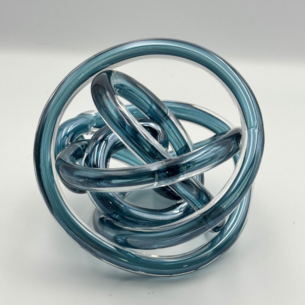 Art Glass Blue Teal Iridescent Endless Love Friendship Knot Paperweight